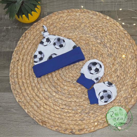 Ensemble Tuque/Mitaine Kion Nouveau-né - Soccer blanc