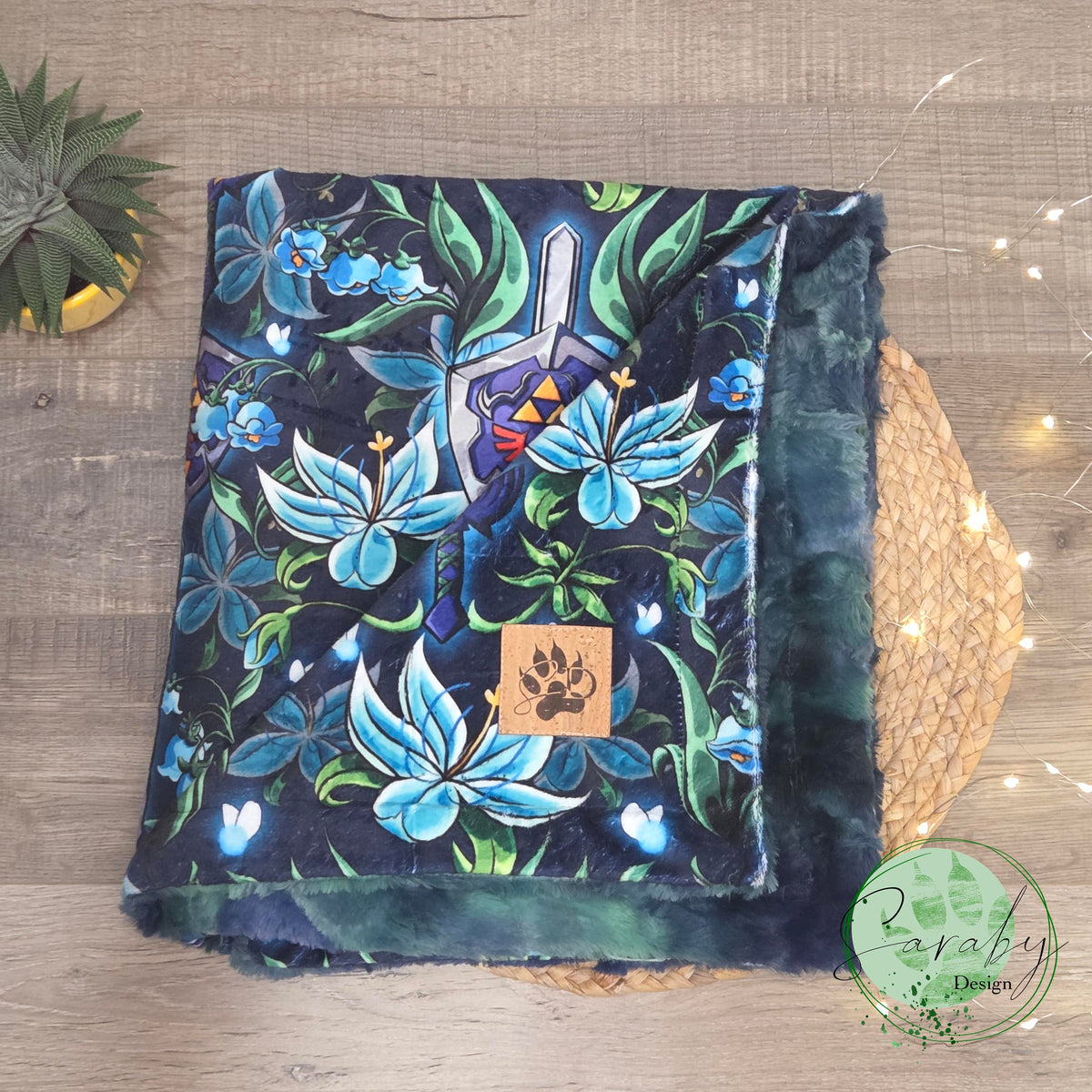 Couverture de luxe minky/fourrure Simple - Bouclier et fleurs